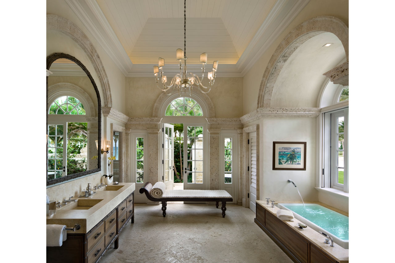Master Bathroom of a Traditional Classical British colonial beachfront home designed by Maria de la Guardia & Teofilo Victoria of DLGV Architects & Urbanists built of coral stone in collaboration with Ernesto Buch