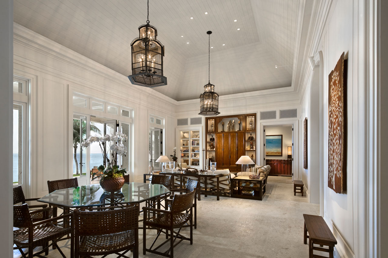 Great Room of a Traditional Classical British colonial beachfront home designed by Maria de la Guardia & Teofilo Victoria of DLGV Architects & Urbanists built of coral stone in collaboration with Ernesto Buch
