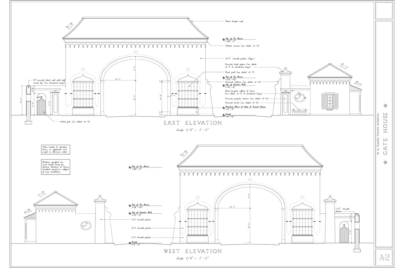 elevations of a Classical style Gate House in Old Fort Bay designed by Maria de la Guardia & Teofilo Victoria of DLGV Architects & Urbanists