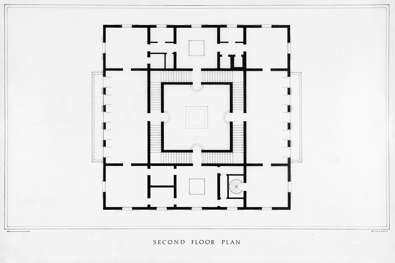 second floor plan of a Venetian townhouse south of Viscaya museum designed by Maria de la Guardia & Teofilo Victoria of DLGV Architects & Urbanists